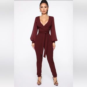 All About Me Balloon Sleeve Jumpsuit - Burgundy